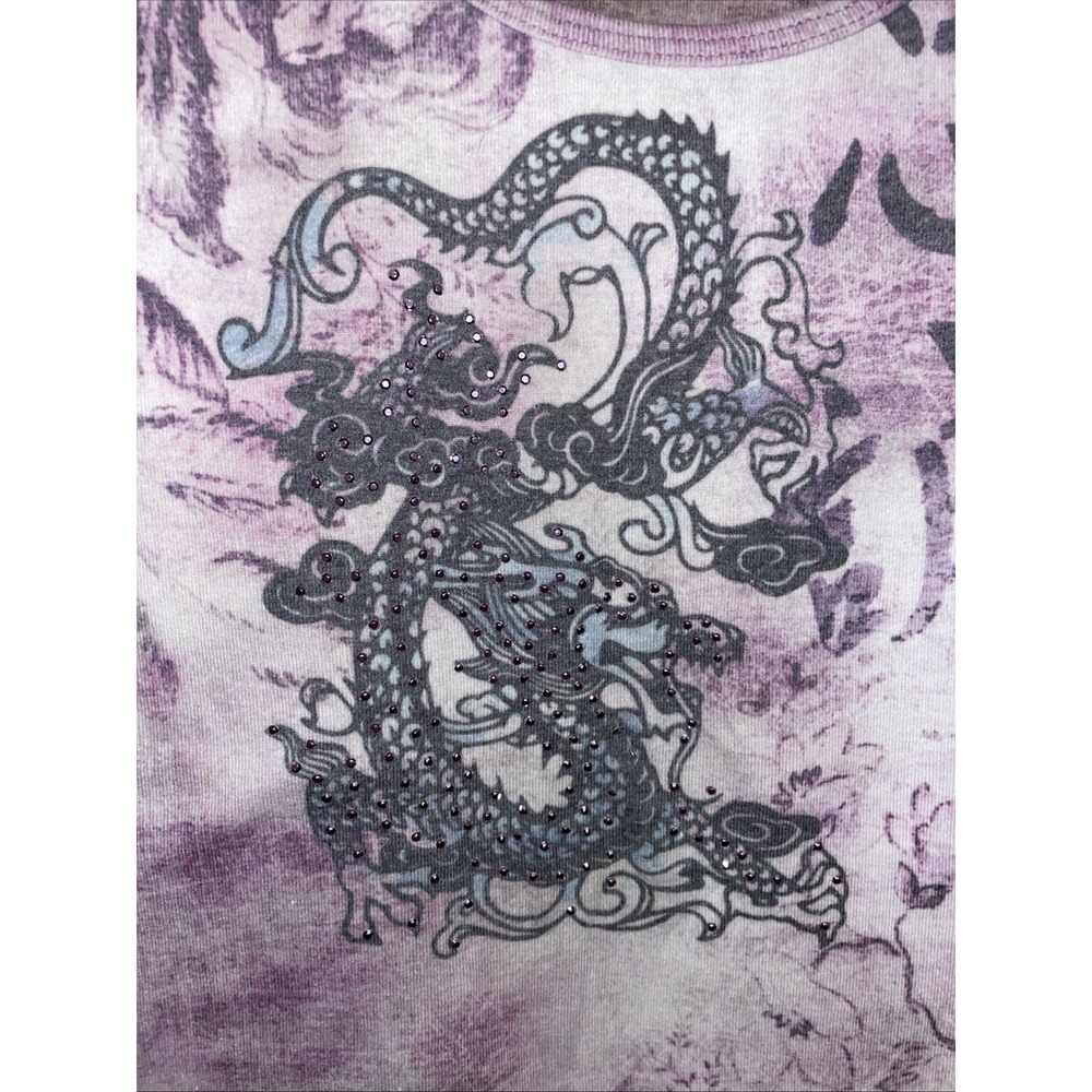 Fit Y2K 2000s On-trend Tank Top Purple Dragon Scoll Rhinestone Super Soft Medium